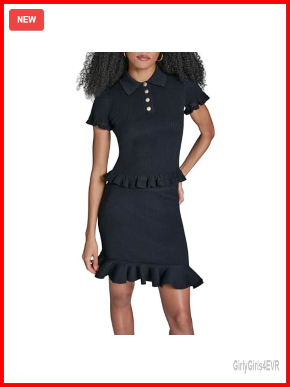 BCBG Women's Knit Solid Short Sleeve Ruffled Polo